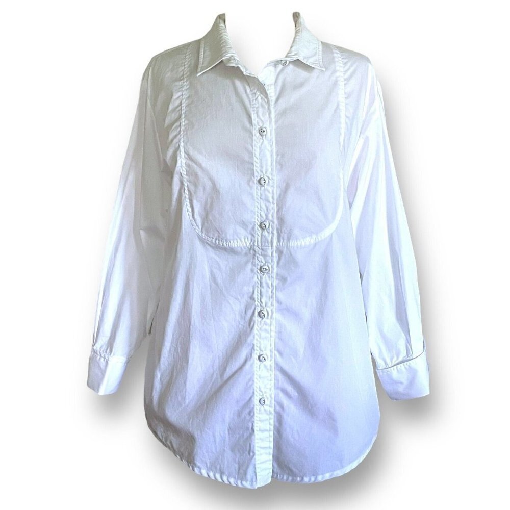 Ann Everett Womens Tunic Blouse Sz L White Cotton Lagenlook Minimalist Coastal - Picture 2 of 8